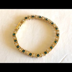 Vintage Gold Green and Clear Rhinestone Bracelet